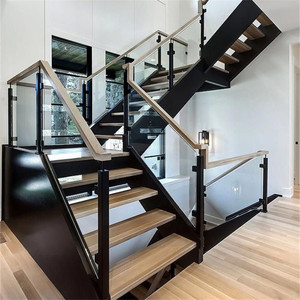 stair <strong>step</strong> <strong>wood</strong> with <strong>wood</strong> stair tread and <strong>riser</strong> 12mm tempered glass railing top solid wooden handrail - Product Image 4