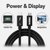 Câble passif Thunderbolt 3 certifié 40 Gbit/s 5A PD, cordon USB-C multifonction pour ordinateur portable, station d'accueil, SSD, moniteur