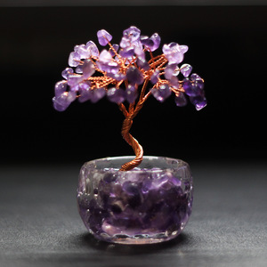 <b>Crystal</b> <b>Tree</b> Natural Minerals Yellow Resin Base Home Decoration Desktop Ornament - Product Image 3