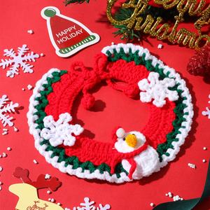 Nouvel ensemble de bavoirs de Noël pour animaux de compagnie en dentelle de dessin animé, en fibre douce tissée à la main, chapeau pour chat, collier pour chien, accessoires - Product Image 4