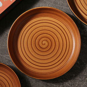 طبق سيراميك دائري بني عتيق من WEIYE بتصميم دائري مصنوع يدويًا من البورسلين لتقديم الطعام - Product Image 3