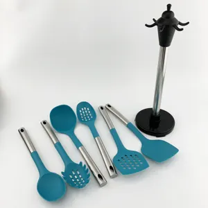 Juego de utensilios clásicos de nailon, utensilios de cocina de acero inoxidable, 6 piezas