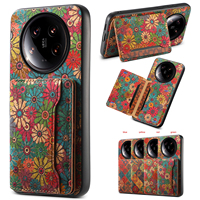 Étui de téléphone avec support adhésif en liège à motif floral irrégulier, protection antichoc, compatible avec les séries Xiaomi 14 / 13 / Redmi K60