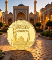Médaille commémorative plaquée or sur mesure, fabriquée directement en usine, avec un relief 3D de mosquée et de calligraphie arabe, souvenir cadeau