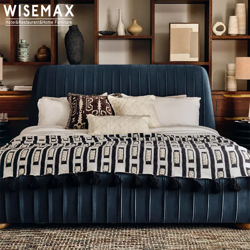 Meubles WISEMAX Ensembles de chambre à coucher design coûteux de Dubaï Meubles de maison en tissu de velours en bois massif Lit King Size de luxe moderne