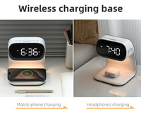 Lampe de chevet moderne sans fil intelligente 15W avec chargeur sans fil, 3 niveaux de luminosité, commande tactile, éclairage nocturne éco-responsable à 5 LED, horloge