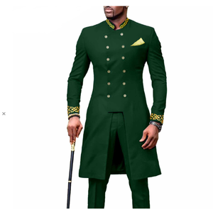 Costume africain italien pour <span class=keywords><strong>homme</strong></span>, veste longue et pantalon 2 pièces, avec foulard, croisé, coupe ajustée, <span class=keywords><strong>tenue</strong></span> de cérémonie, manteaux, costumes et blazers pour hommes - Product Image 4