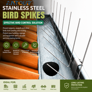 Pointes <span class=keywords><strong>anti</strong></span>-oiseaux rigides en acier inoxydable soudé pour panneaux solaires, <span class=keywords><strong>gouttières</strong></span>, maison et jardin (Écologiques) - Product Image 1