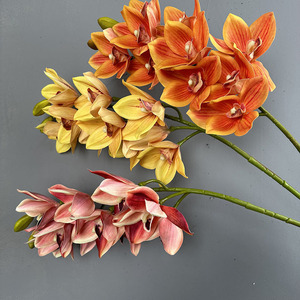 Orquídea Cymbidium Artificial de <span class=keywords><strong>10</strong></span> Cabezas con Tacto Real, Impresión 3D, Directo de Fábrica, para Decoración de Bodas, Fiestas y Hogar - Product Image 1