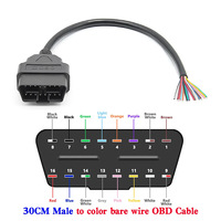Cable de Extensión OBD2 de 30cm, 16 Pines, Macho, para Auto, Colorido, para DIY