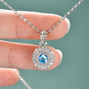 Collier Pendentif Œil Bleu Vintage en Cuivre Plaqué Or 14 carats avec Zircon, Bijou Quotidien pour Femme, Vente en Gros - Product Image 5