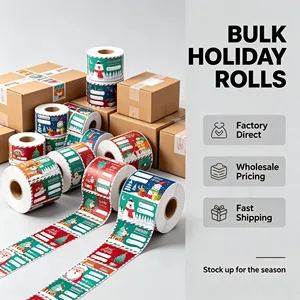 Christmas Gift Tags Roll Self-Adhesive Rectangular Paper <b>Labels</b> Quick Apply Hand-Tear Ready for Packaging - Product Image 3