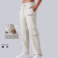 Pantalons de survêtement cargo décontractés à taille élastique et à cordon de serrage pour studio de danse, avec poche latérale