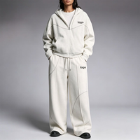 Ensemble de survêtement décontracté d'hiver pour homme, imprimé sur mesure, en tissu épais, 2 pièces, comprenant un sweat à capuche zippé oversize et un pantalon de survêtement à jambes larges, style streetwear