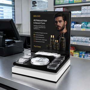 Acrylic Retail Display <strong>Stand</strong>, Clear Countertop Showcase with <strong>Printed</strong> Back Panel for Cosmetics/Electronics/Atomizer Display <strong>Stand</strong> - Product Image 4