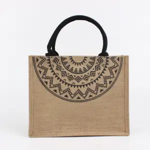Yeniden kullanılabilir doğal alışveriş özel sıcak satış toptan çevre dostu baskılı Logo lamine jüt çanta Tote moda stil