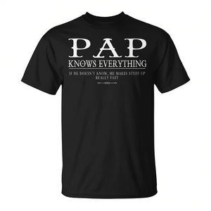 Pap Knows Everything T-Shirt noir à manches courtes et col rond en coton unisexe pour adulte, cadeau pour réunion de famille - Product Image 2