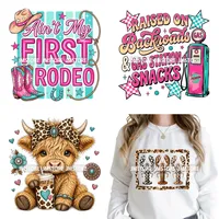 Stiker Transfer Panas DTF Motif Cowgirl Leopard Rodeo Texas Country Barat, Dapat Dicuci, Siap Dipres untuk Kaos dan Tas