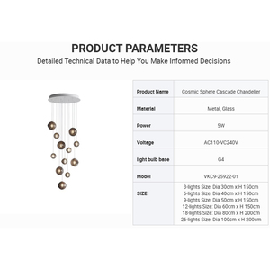 Lampadario Moderno di Lusso con Sfere di Vetro per Scale, Produzione OEM all'Ingrosso Direttamente dalla Fabbrica, Lampadario <span class=keywords><strong>a</strong></span> Cascata con Sfere Cosmiche - Product Image 4