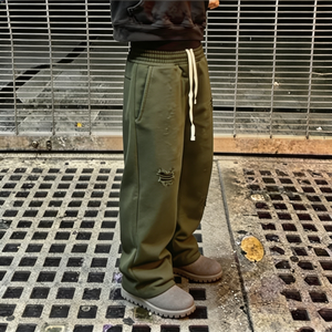 Custom Heavyweight 500 GSM Cotton Fleece Track Flared Jogger <b>Men</b> Print Logo Wide Straight Leg Baggy Sweatpants Unisex - Product Image 1