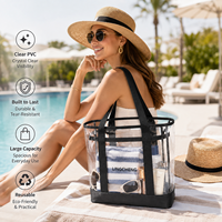 Sac de plage transparent en PVC plastique transparent de grande capacité avec logo imprimé personnalisé, poignée durable et fermeture éclair