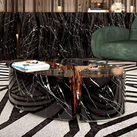 Ensemble de tables basses en acier métallique avec miroir ovale de couleur unie moderne européenne ODM, 3 modules, pour chambre à coucher, hôtel, usage domestique