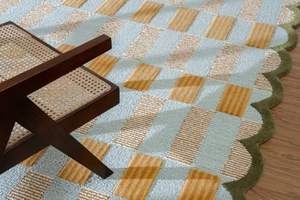 Tapis en <span class=keywords><strong>laine</strong></span> fabriqué à la machine bords festonnés motif à carreaux bleu clair confortable doux lavable Jute support tapis <span class=keywords><strong>d</strong></span>'accent moderne couloir de maison - Product Image 5