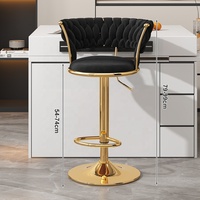 Siège de bar commercial en velours de luxe, tabouret de bar haut, chaise de bar avec dossier pivotant à 360 degrés
