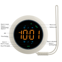 Réveil vibrant LED rond pour chevet, double alarme, lecteur de musique, minuteur de sommeil, sonneries personnalisées, alarme hebdomadaire