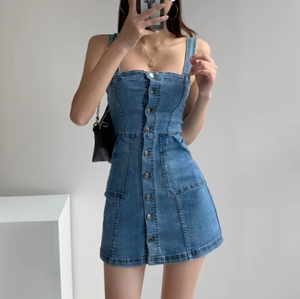 Venta caliente Slim Fit Vintage Mujeres Sexy Corsé Cintura <span class=keywords><strong>Vestido</strong></span> de mezclilla <span class=keywords><strong>Vestido</strong></span> sin tirantes - Product Image 1