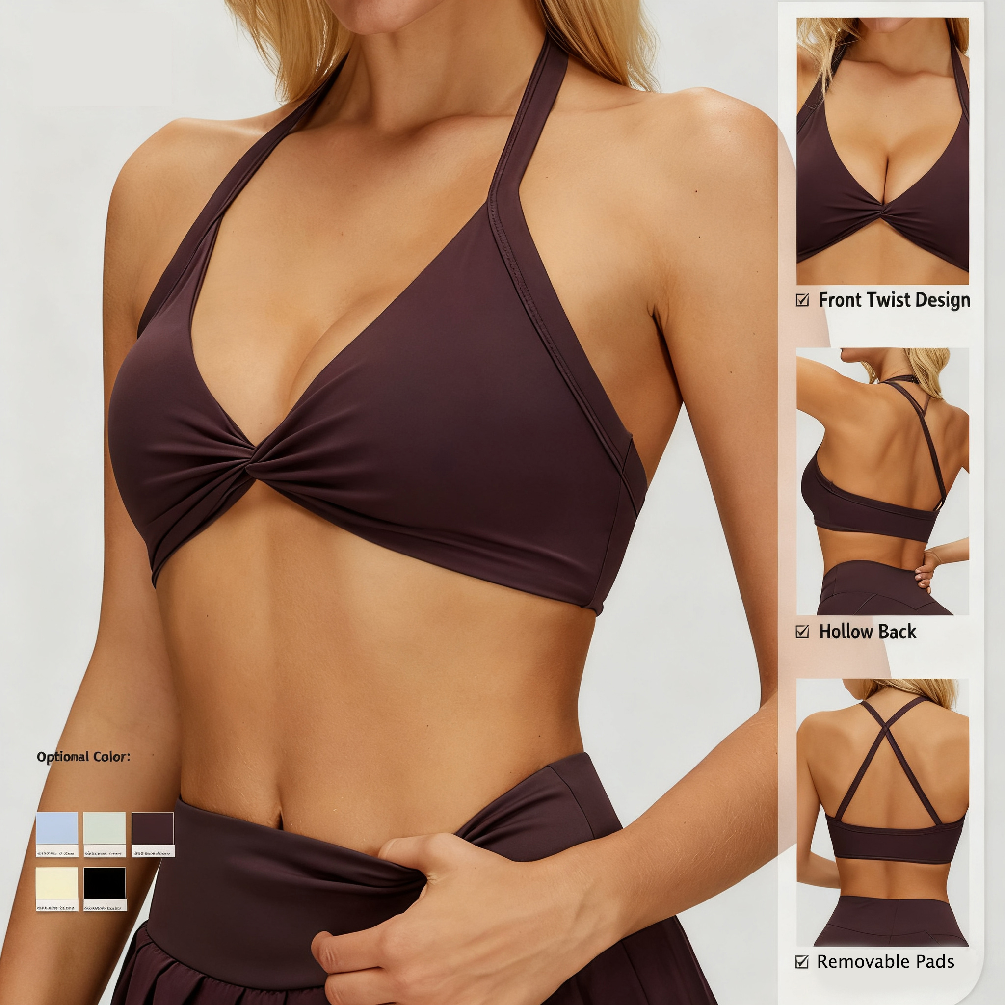 Nude-feeling Halter Yoga Bra with Beautiful Back, Tight-fitting Fashionable Sports Fitness Underwear Sports Bra for Women
