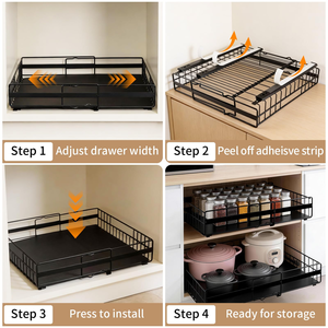 Organisateur de placard coulissant sans perçage, étagères de rangement extensibles à glissière silencieuse, panier pour cuisine et garde-manger - Product Image 3