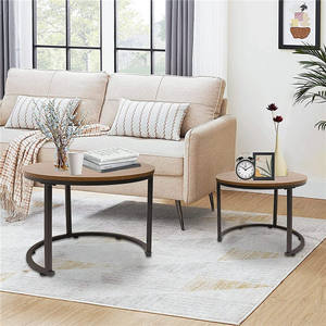 आधुनिक कॉफी टेबल घोंसले के शिकार पक्ष सेट 2 अंत तालिका के शीर्ष मजबूत धातु फ्रेम लकड़ी डेस्क - Product Image 2