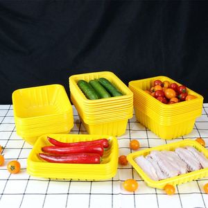 Caja de Plástico Amarilla con Cierre para Llevar, Empaque para Alimentos Frescos, Impresión para Alitas de Pollo, Carne y Verduras - Product Image 1