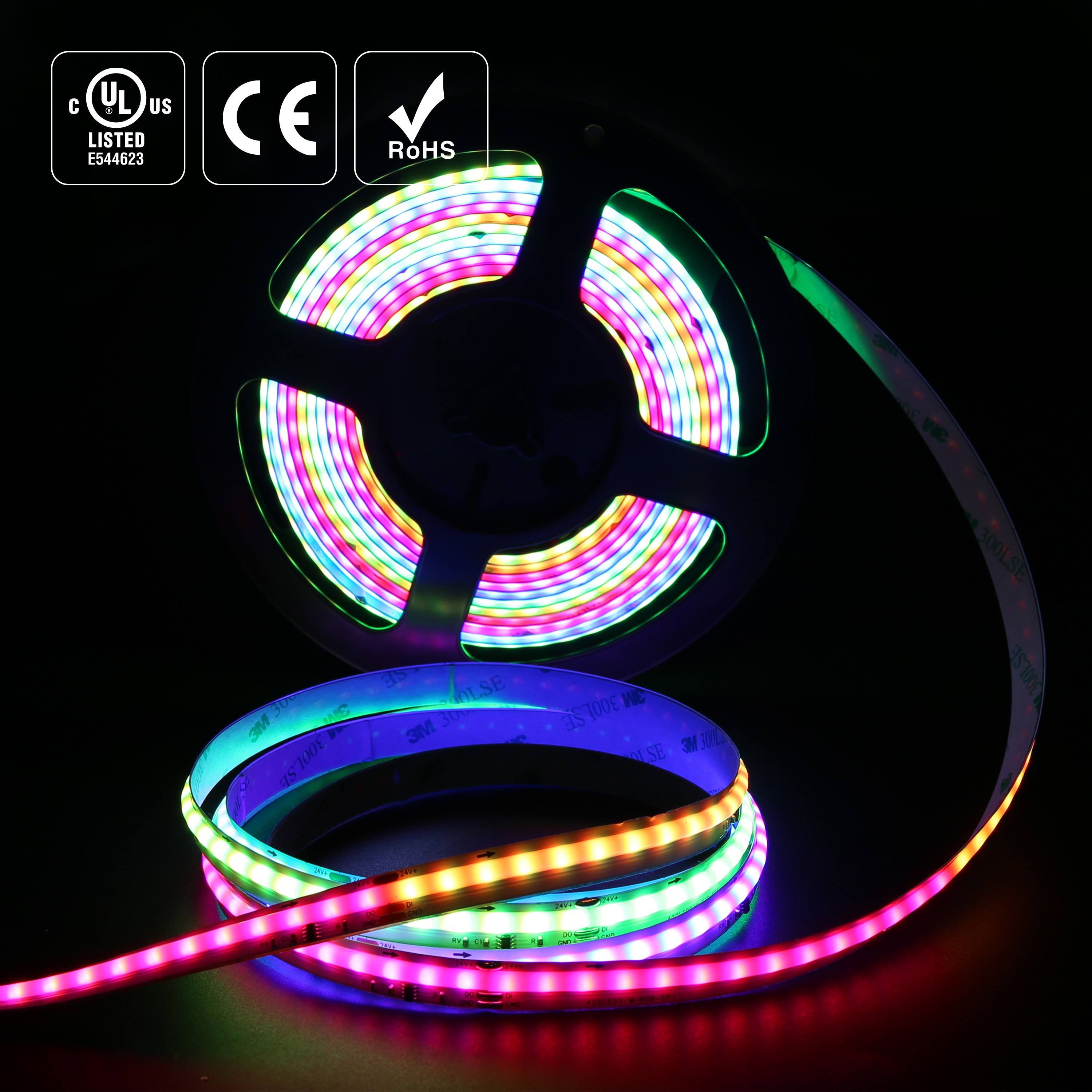 UL Certified Dream Color RGB COB LED Strip WS2811 IC Addressable COB Light Strip 24V Pixel COB Digital Flexible Led Strip