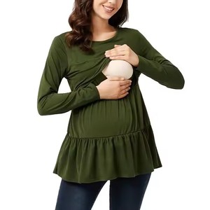 Vêtements de maternité pour femmes enceintes, col rond à manches longues, T-<span class=keywords><strong>shirt</strong></span> lactable pour le printemps et l'automne, vente en gros pour les Américains d'Europe - Product Image 1