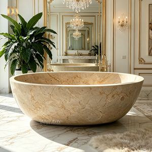 <span class=keywords><strong>Vasca</strong></span> <span class=keywords><strong>da</strong></span> Bagno Freestanding <span class=keywords><strong>in</strong></span> Marmo Beige, Lussuosa e Moderna, Ovale per Immersione Profonda - Product Image 1