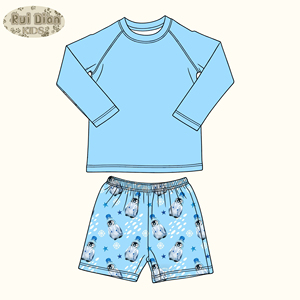 Wholesale Custom Surf Printing Baby <strong>Boys</strong> Swimwear <strong>Clothing</strong> Sets Summer Nylon Fabric Long Sleeve Sweatshirt and Shorts Swimsuit - Product Image 4