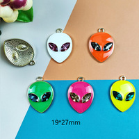 Breloques Alien Colorées en Émail avec Strass, Pendentifs Visage d'Alien Mignons pour Fabrication de Bijoux DIY, Bracelets, Colliers, Porte-clés
