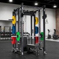 Rack de musculation Smith multifonctionnel commercial avec système de câbles et pile de poids, barre de traction pour entraînement de force en salle de sport