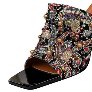 82-7 BIGTREE Dày Với Đôi Giày Cao Gót Hoa Kim Loại Đinh Tán Kim Cương Giày Của Phụ Nữ Vuông Đầu Mở-hở Mũi Một Dép Đi Trong Nhà Từ - Product Image 4