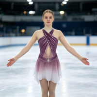 Costume de patinage artistique à dégradé violet avec strass, dos croisé, manches longues, pour enfants et adultes, compétition et performance