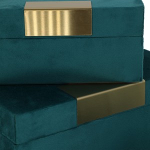 Boîtes de rangement décoratives, lot de 3, velours turquoise avec accents dorés, pour bijoux, souvenirs, décoration intérieure - Product Image 5