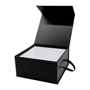 Large Black Magnetic Gift Boxes Embossing Recycled Materials Sponge Lining Custom Ribbon Handle High Quality Packaging Socks Fur - Product Image 1