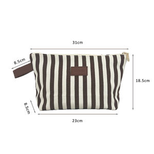 Borsa cosmetica da viaggio in tessuto portatile in tela a righe, vendita calda, custodia personalizzata per Make up da ragazza, pochette giornaliera da donna - Product Image 6