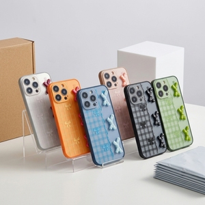 Étui Samsung 2 en 1, étui de téléphone à carreaux bicolore, autocollant 3D stéréo, imprimé IMD, étui antichoc Galaxy, style Kawaii pour filles - Product Image 1