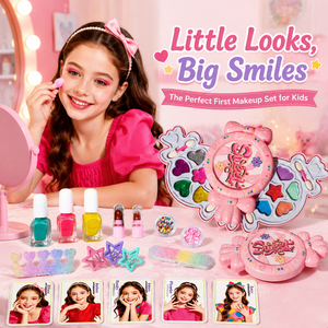 Kit de maquillage pour enfants EPT pour filles, ensemble de maquillage réel soluble dans l'eau avec étui rotatif en forme de bonbon, jouet de manucure et nail art pour les enfants de 6 ans et plus - Product Image 3