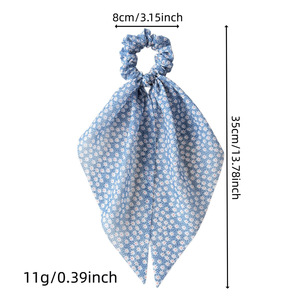 Fresh <b>Light</b> Blue Gingham Ditsy Floral Print Hair Scrunchies Long Ribbon Elastic Hair Bands Girls Daily Casual Styling Hair <b>Ropes</b> - Product Image 1