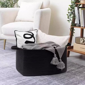 Grand panier de rangement en corde de coton tressée pour chambre à coucher, panier pliable en corde de coton avec poignée, vente en gros directe usine - Product Image 4