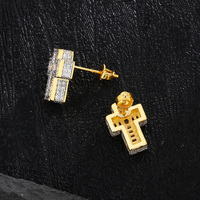 Boucles d'oreilles croix pour homme, hypoallergéniques, en zircon cubique 5A, style Hiphop, plaqué or, pour rappeur, cadeau d'anniversaire